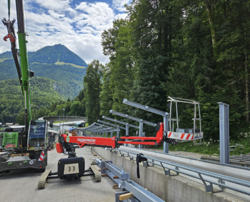 Aufbau der Stahlkonstruktion der Kunsteisbahn Königssee