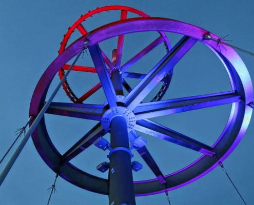 Die Konstruktion der Spitze des Hessentagsturms in Dietzenbach