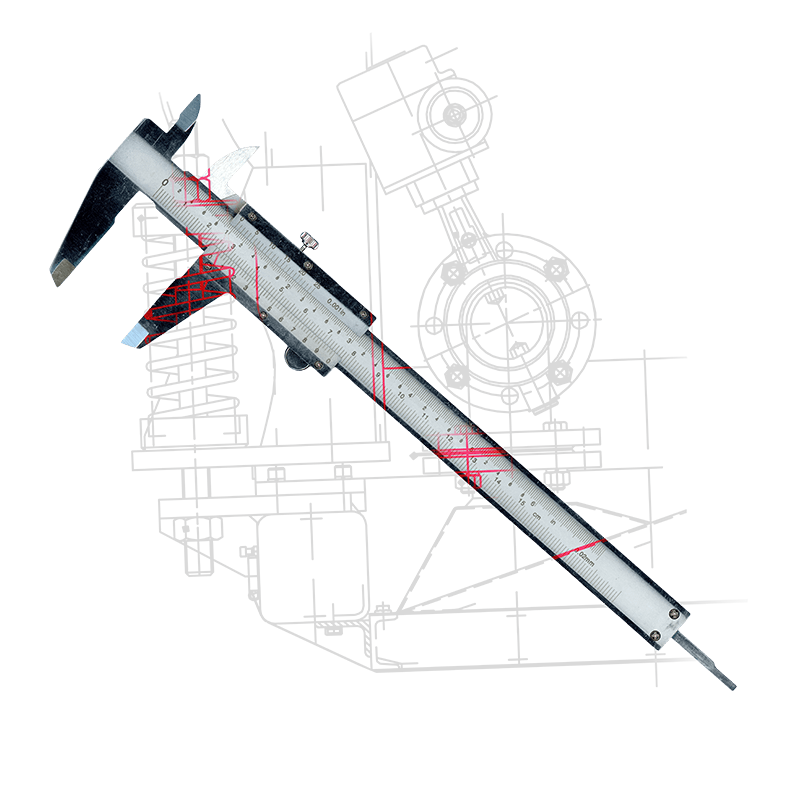 Eine Schieblehre von Hahner Technik mit überlagertem Bauplan